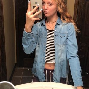 light blue jean jacket button up